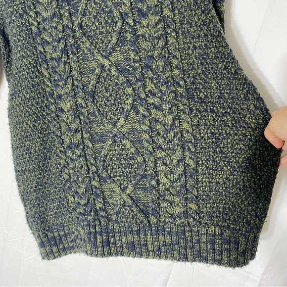 Far West Green & Navy Blue Cable Knit Crew Neck Pullover Sweater L - Picture 7 of 16